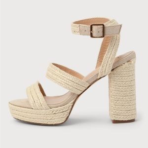 Morrin Natural Raffia Platform Ankle Strap High Heel Sandals